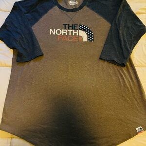 The North Face Men's Blue and Gray 3/4 length sleeve baseball style Tee